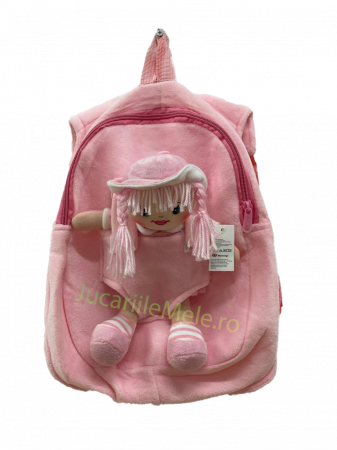 Articole pentru scoala si gradinita - Rucsac din plus de tip ghiozdanel pentru copii Roz cu Papusa Zambitoare