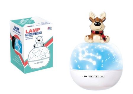 Proiector LED pentru Copii, Model Cerb, Lampa de Veghe, Proiectii cu Stele, Muzica, 6 Discuri si 6 Benzi Tematice [1]