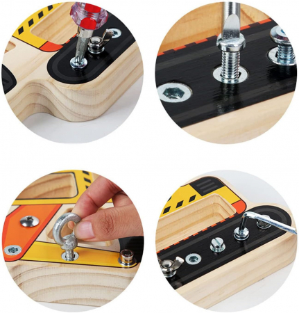 Joc Montessori din Lemn, Excavator cu Suruburi, 15 Piese [3]