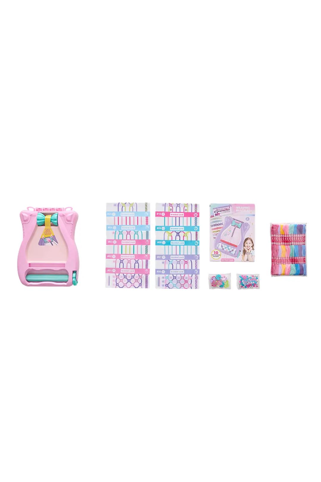 Set DIY pentru Creat Bratari, cu Razboi de Tesut, Fire Colorate, Margele, Roz [4]