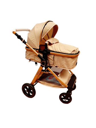 Carucior 2 in 1 cu Landou, Geanta Inclusa, Cadru de Aluminiu, Roti Pivotante 360 si Suport Pahar, 0-36 Luni, CREM [1]