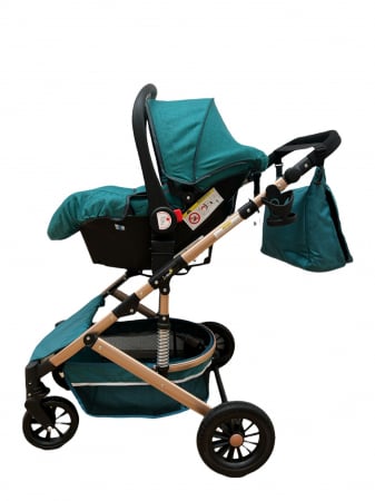 Carucioare si articole transport copii si bebelusi - Carucior copii 3 in 1 – landou, scoica, sport - Turcoaz