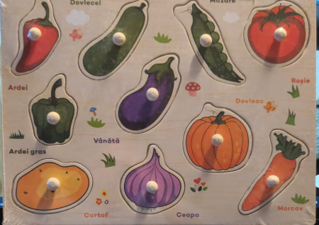 Jocuri si jucarii educative pe varsta - Puzzle din Lemn Incastru cu Maner – Insecte in Limba Romana