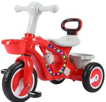 Tricicleta pentru Copii Cu Pedale, Lumini LED, Cos pentru Jucarii, 1-4 Ani, ROSU [1]