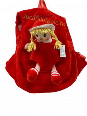 Rucsac din plus de tip ghiozdanel pentru copii Rosu cu Papusa Vesela [3]