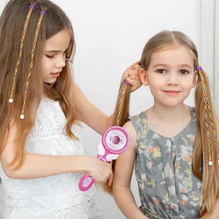 Set Aparat Electric de Impletit Parul pentru Copii, 100 Piese, cu Margele, Fire Colorate si Accesorii, Roz [2]