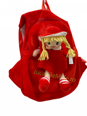 Rucsac din plus de tip ghiozdanel pentru copii Rosu cu Papusa Vesela [1]