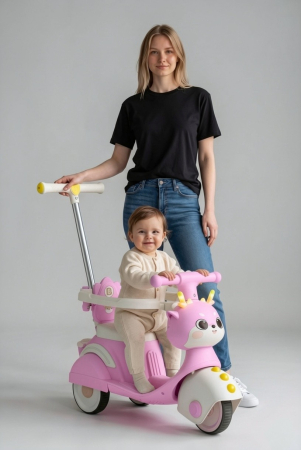 Masinute si vehicule pentru copii - MiniScooter 3 In 1 Cu 3 Roti, Lumini LED, Muzica Si Maner Parental, 2-4 Ani, ROZ