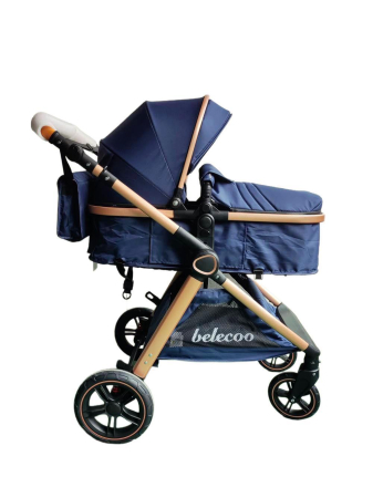 Carucior 2 in 1 cu Landou, Geanta Inclusa, Cadru de Aluminiu, Roti Pivotante 360 si Suport Pahar, 0-36 Luni, BLEUMARIN [2]