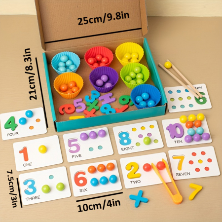 Joc din Lemn Montessori de Sortare cu 55 de Bile Colorate [5]
