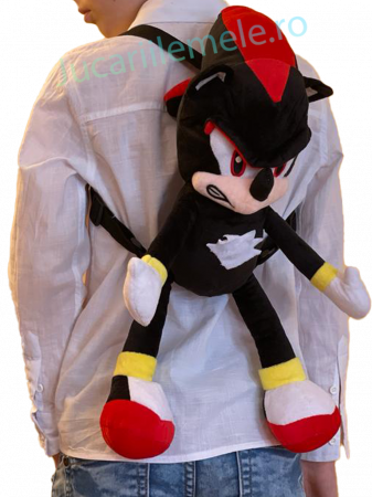 Articole pentru scoala si gradinita - Rucsac din plus de tip ghiozdanel pentru copii Negru Shadow the Hedgehog