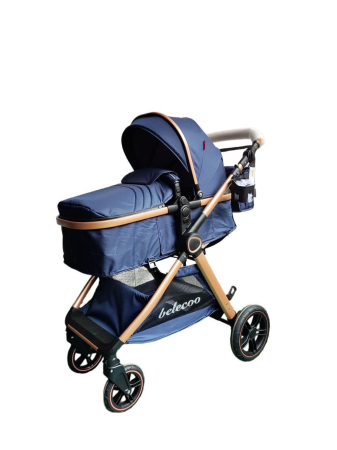 Carucior 2 in 1 cu Landou, Geanta Inclusa, Cadru de Aluminiu, Roti Pivotante 360 si Suport Pahar, 0-36 Luni, BLEUMARIN [1]