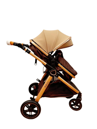 Carucior 2 in 1 cu Landou, Geanta Inclusa, Cadru de Aluminiu, Roti Pivotante 360 si Suport Pahar, 0-36 Luni, CREM/MARO [2]