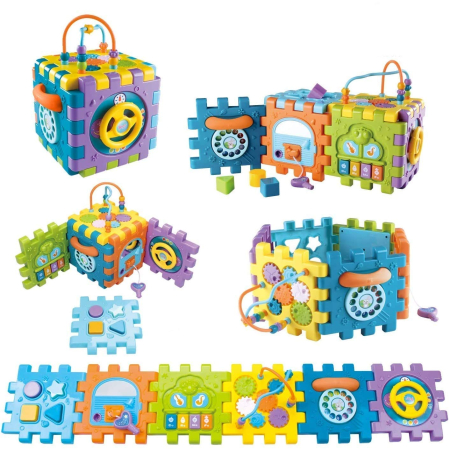 Cub Educativ 6 in 1 pentru Bebelusi, Sortator de Forme, Pian, Volan si Activitati Montessori [3]