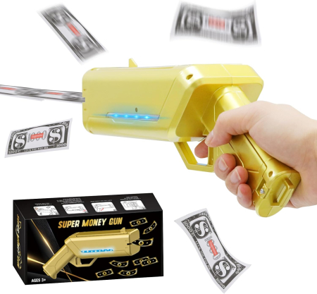 Copii 4 ani+ - Pistol de Jucarie pentru Aruncat Bancnote, cu Lumini, Auriu