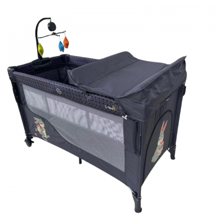 Patut Bebe Pliabil cu Zona de Infasare, Baldachin si Carusel – Albastru [1]