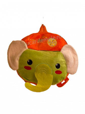 Rucsac din plus de tip ghiozdanel pentru copii Portocaliu/Verde cu Elefant [3]