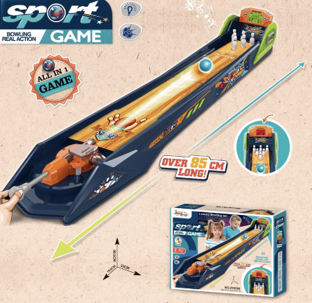 Copii 4 ani+ - Joc Bowling de Masa pentru Copii cu Tabela Electronica, Lumini, Sunete si Lansator cu Arc