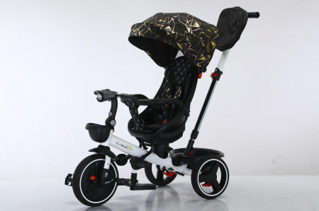 Jucarii de exterior - Tricicleta Moderna, 2 Cosulete, Reversibila si Pliabila - Negru Auriu