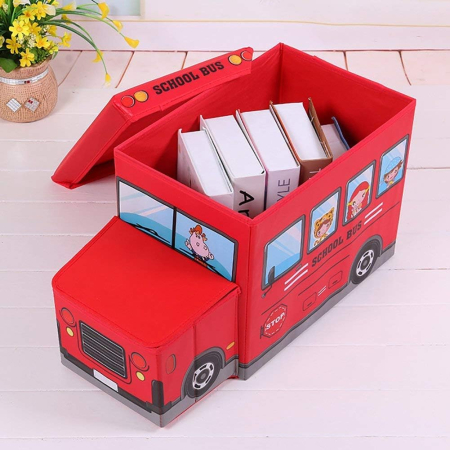 Camera copilului - Cutie de Depozitare Pliabila pentru Jucarii, Autobuz Scolar, ROSU