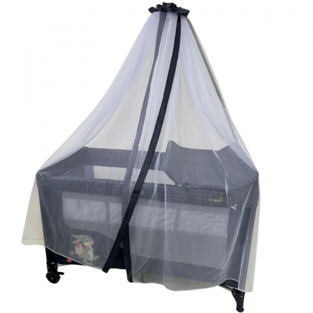 Patut Bebe Pliabil cu Zona de Infasare, Baldachin si Carusel – Albastru [3]