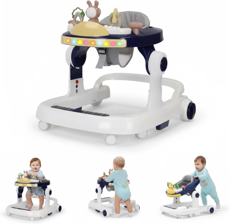 Premergatoare si antemergatoare bebe - Premergator 2 in 1 pentru Bebelusi, cu Functie de Antemergator, Reglaj pe Inaltime, Muzica si Lumini LED, Albastru