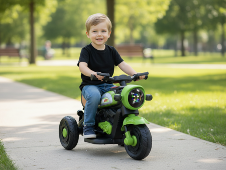 Copii 6 ani+ - Motocicleta Electrica pentru Copii, 3-6 Ani, cu Lumini Interactive LED, Port USB, Muzica si Roti Laterale de Sprijin, Verde