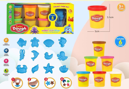 Jucarii baieti - Set Plastilina Colorata cu 6 Cutii si 12 Forme Marine