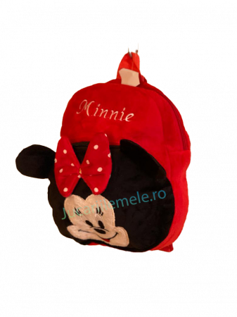 Rucsac din plus de tip ghiozdanel pentru copii Rosu cu Minnie Mouse cu Fundita [1]