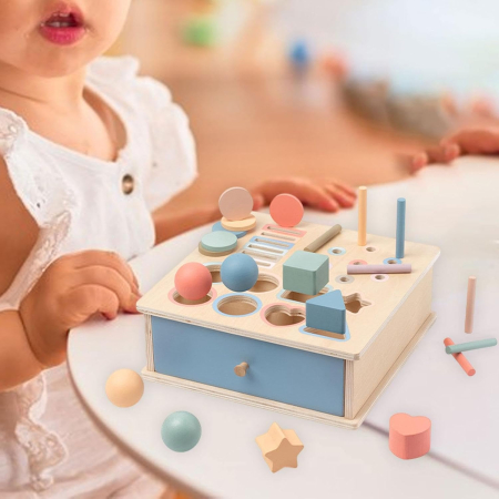 Cutia Permanentei Montessori din Lemn cu Sertar, Bile și Forme Geometrice, Jucarie Educativa [2]