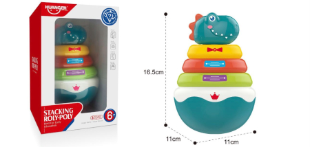 Jocuri de indemanare si dexteritate - Jucarie in Forma de Dinozaur si Inele de Stivuit pentru Bebelusi