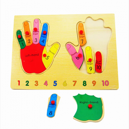 Jucarii din lemn - Puzzle Incastru Manute - Limba Engleza, Cifre