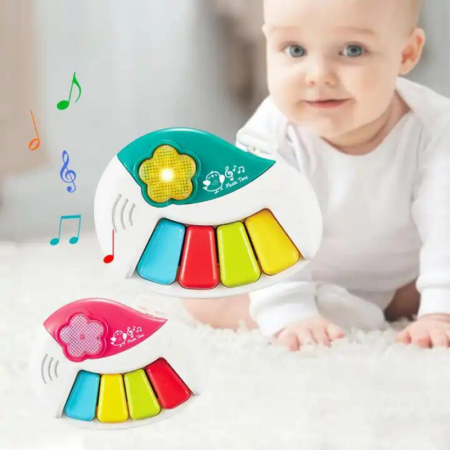 Bebe 9 luni+ - Pian Muzical pentru bebelusi, 4 Butoane, cu Lumina si Cantecele