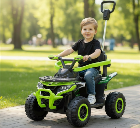 Copii 6 ani+ - ATV Electric Pentru Copii Cu Telecomanda 2.4G, Muzica MP3, Lumini LED, Motor 6V, Maner de Impins, 1-4 Ani, VERDE