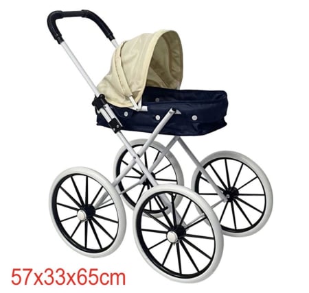 Jucarii copii si bebe - Carucior Clasic de Jucarie pentru Papusi, cu Landou si Copertina, Bej/Negru