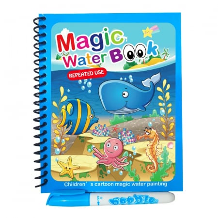 Copii 5 ani+ - Carte Magica de Colorat cu Apa, 16 Desene Reutilizabile