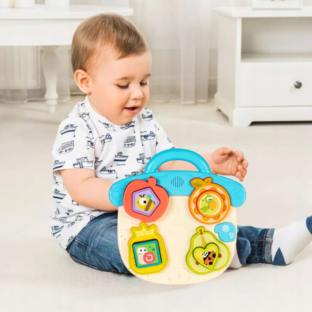 Jucarie Educationala Tip Puzzle Montessori Interactiv cu Efecte Sonore, Sortator Forme, Fructe, Animale si Maner, ALBASTRU [2]