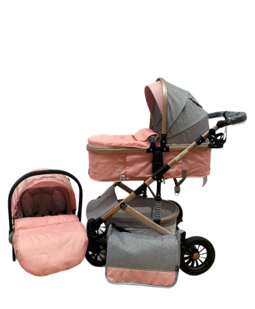 Carucioare - Carucior copii 3 in 1 – landou, scoica, sport - Roz