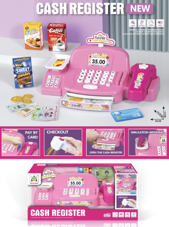 Copii 4 ani+ - Casa de Marcat de Jucarie pentru Copii cu Scanner, Calculator, Roz