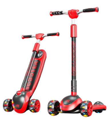 Trotinete - Trotineta Pliabila Copii Cu Roti Luminoase, Rosie, Ghidon Reglabil, 3–12 Ani