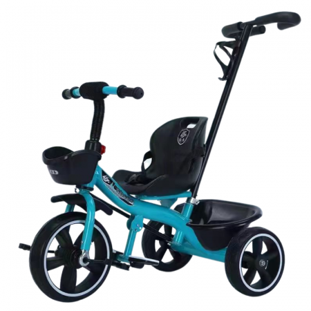 Jucarii de exterior - Tricicleta Copii cu Maner Parental, 2 Cosulete - Albastru