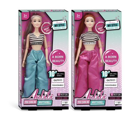 Copii 4 ani+ - Papusa cu Tinuta Moderna, Pantaloni Turcoaz, Par Blond si Articulatii Mobile