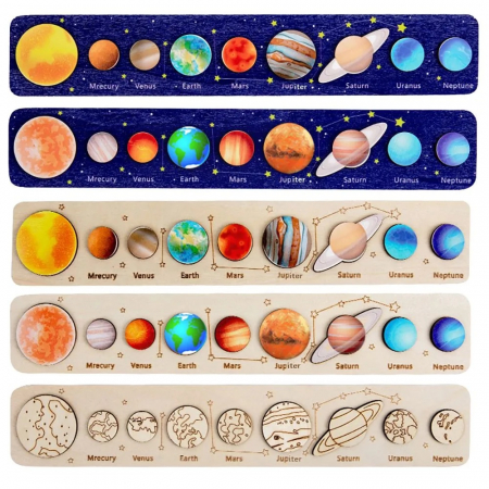 Jucarii din lemn - Set 5 puzzle din lemn sistemul solar