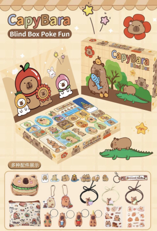 Copii 4 ani+ - Set Surpriza Capybara Blind Box, Brelocuri, Stickere si Mini Figurine, Multicolor