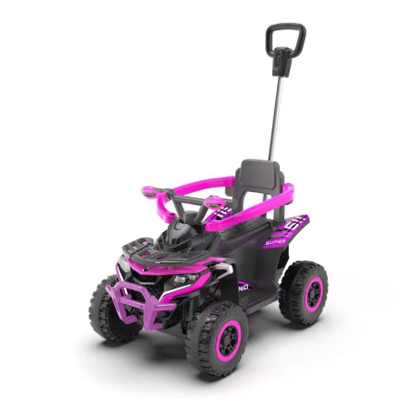 ATV Electric Pentru Copii Cu Telecomanda 2.4G, Muzica MP3, Lumini LED, Motor 6V, Maner de Impins, 1-4 Ani, ROZ [1]