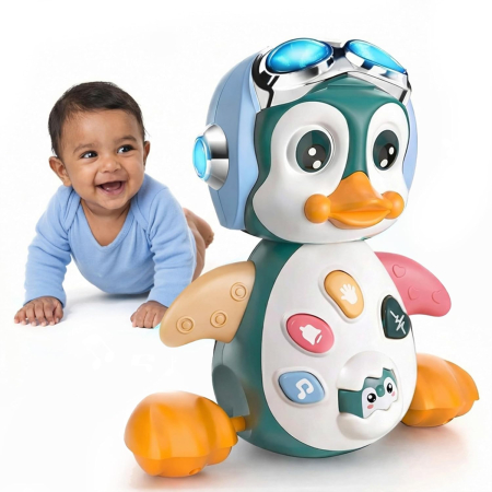 Copii 2 ani+ - Pinguin Interactiv de Jucarie pentru Stimularea Mersului de-a Busilea cu Muzica si Luminoase