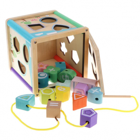 Jucarii din lemn - Cub Lemn Montessori Sortator si Snuruit Cifre