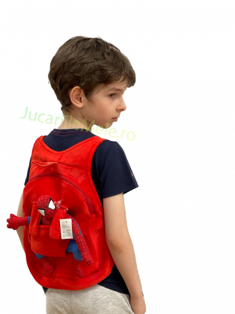 Articole pentru scoala si gradinita - Rucsac din plus de tip ghiozdanel pentru copii Rosu SpiderMan