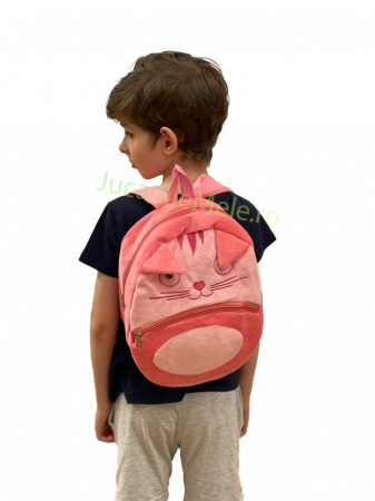Articole pentru scoala si gradinita - Rucsac din plus de tip ghiozdanel pentru copii Roz Pisicuta Vesela