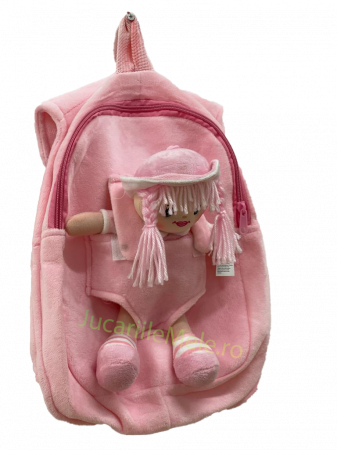 Rucsac din plus de tip ghiozdanel pentru copii Roz cu Papusa Zambitoare [1]